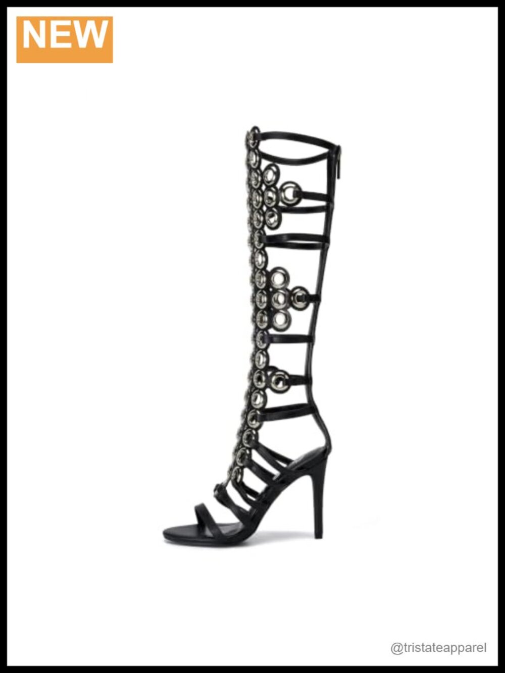 Metallic Grommet Round Toe Side Zip Platform Knee High Boots